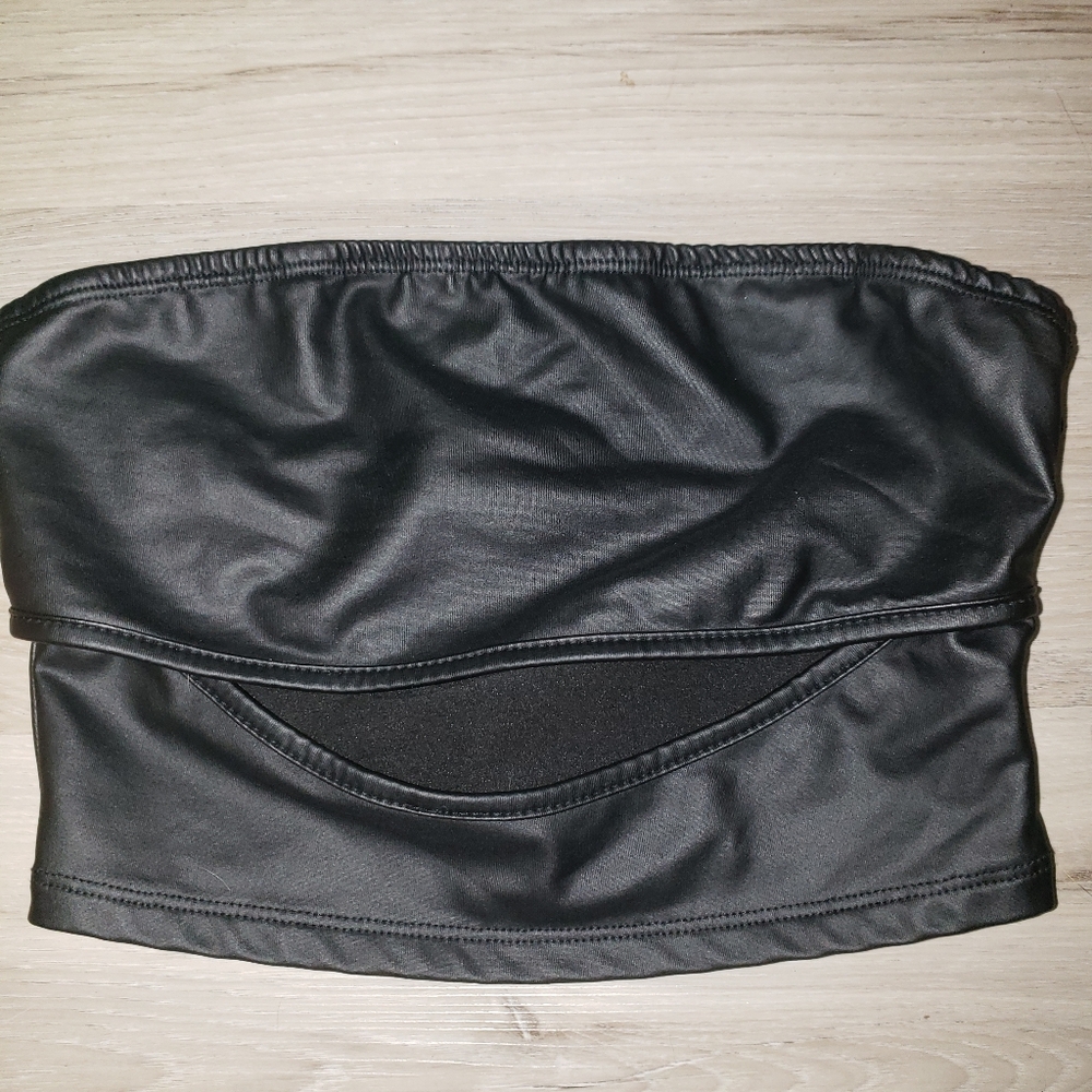 Faux leather black  bandeau crop tube top size XS Shein